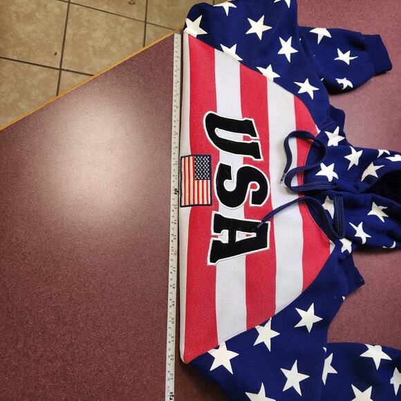 American Flag Hoodie Pullover Sz M NT Souvenir Washington USA Red White Blue - Picture 4 of 12